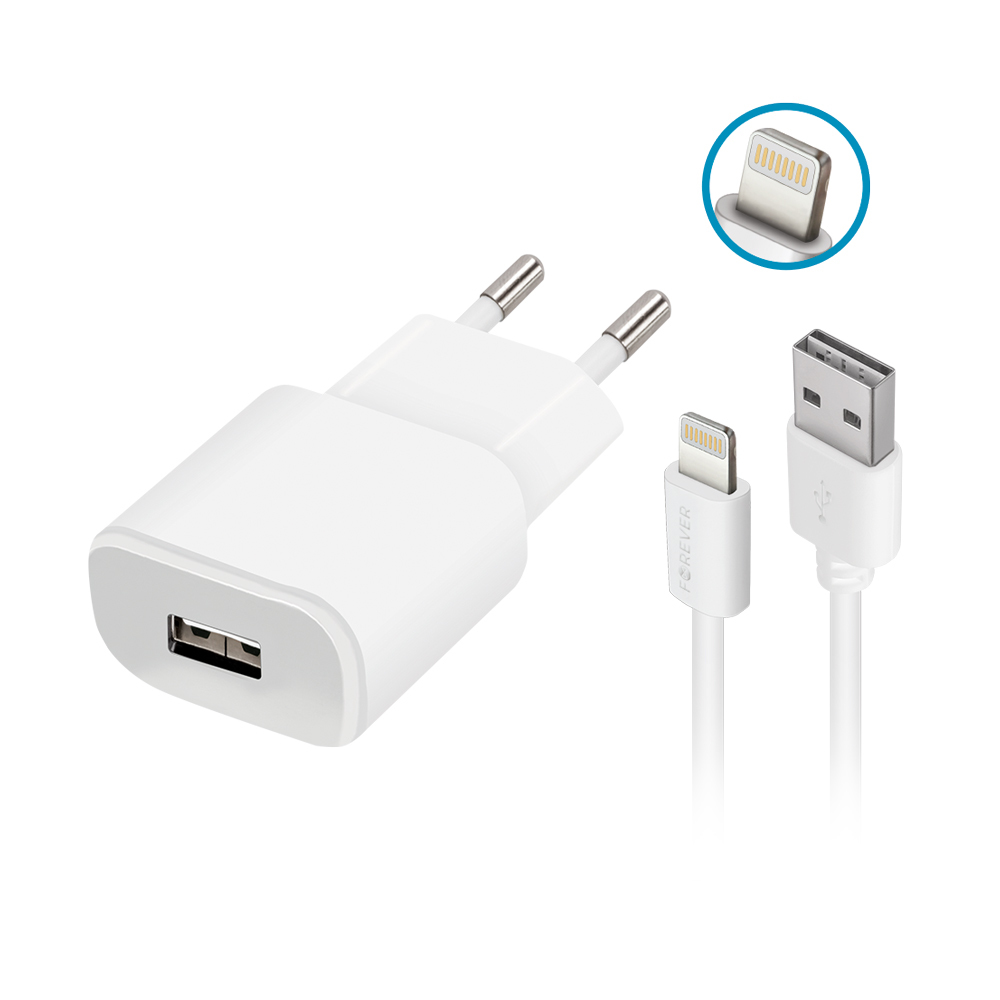 162435_oryg-1 Forever TC-01 charger 1x USB 2A white + Lightning cable - Image 1