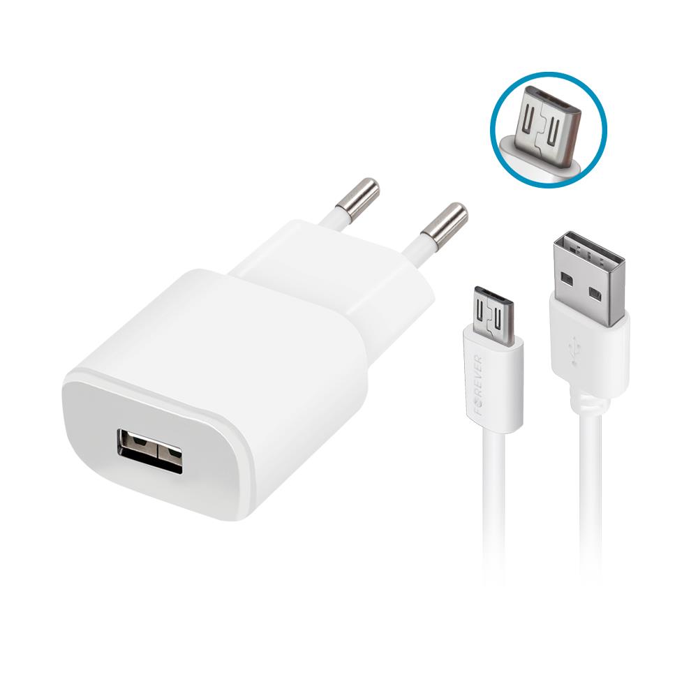 162466_oryg Forever TC-01 charger 1x USB 2A white + microUSB cable - Image 1