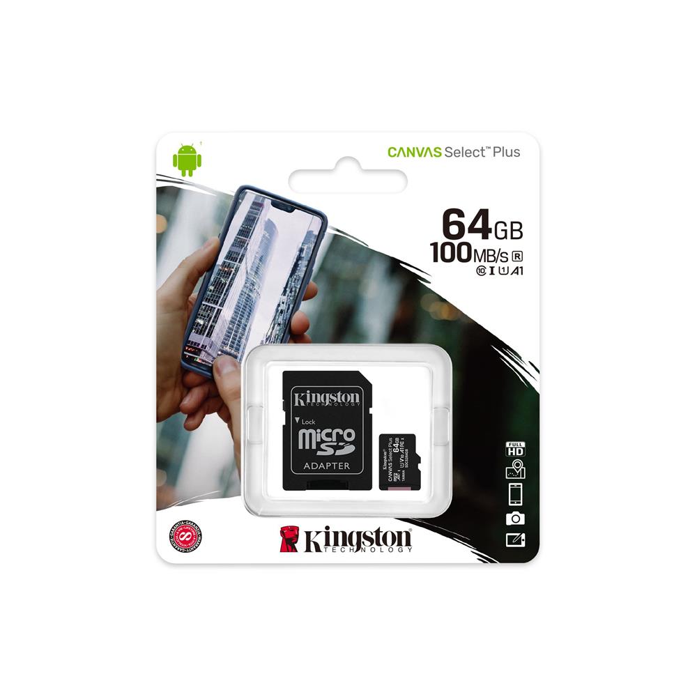 168131_oryg Kingston memory card 64GB microSDXC Canvas Select Plus cl. 10 UHS-I 100 MB/s + adapter - Image 1
