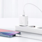 (1470) Sieninis įkroviklis Super Si 20W USB-C QC3.0 PD su Lightning 1m laidu, baltas - Image 11