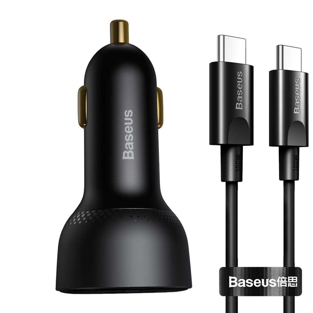 289688_oryg (1471) Automobilinis įkroviklis 12-24V 100W USB + USB-C QC4+ PD3.0 su įtampos, srovės indikacija ir USB-C kabeliu 1m - Image 1