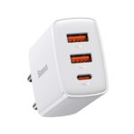 (1451) Sieninis įkroviklis 30W 2xUSB + USB-C QC3.0 PD3.0, baltas - Image 3