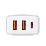 (1451) Sieninis įkroviklis 30W 2xUSB + USB-C QC3.0 PD3.0, baltas - Image 5