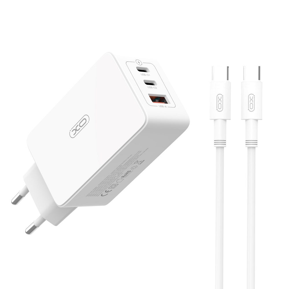 338309_oryg XO wall charger CE13 PD QC 3.0 65W 1x USB 2x USB-C white + USB-C - USB-C cable - Image 1