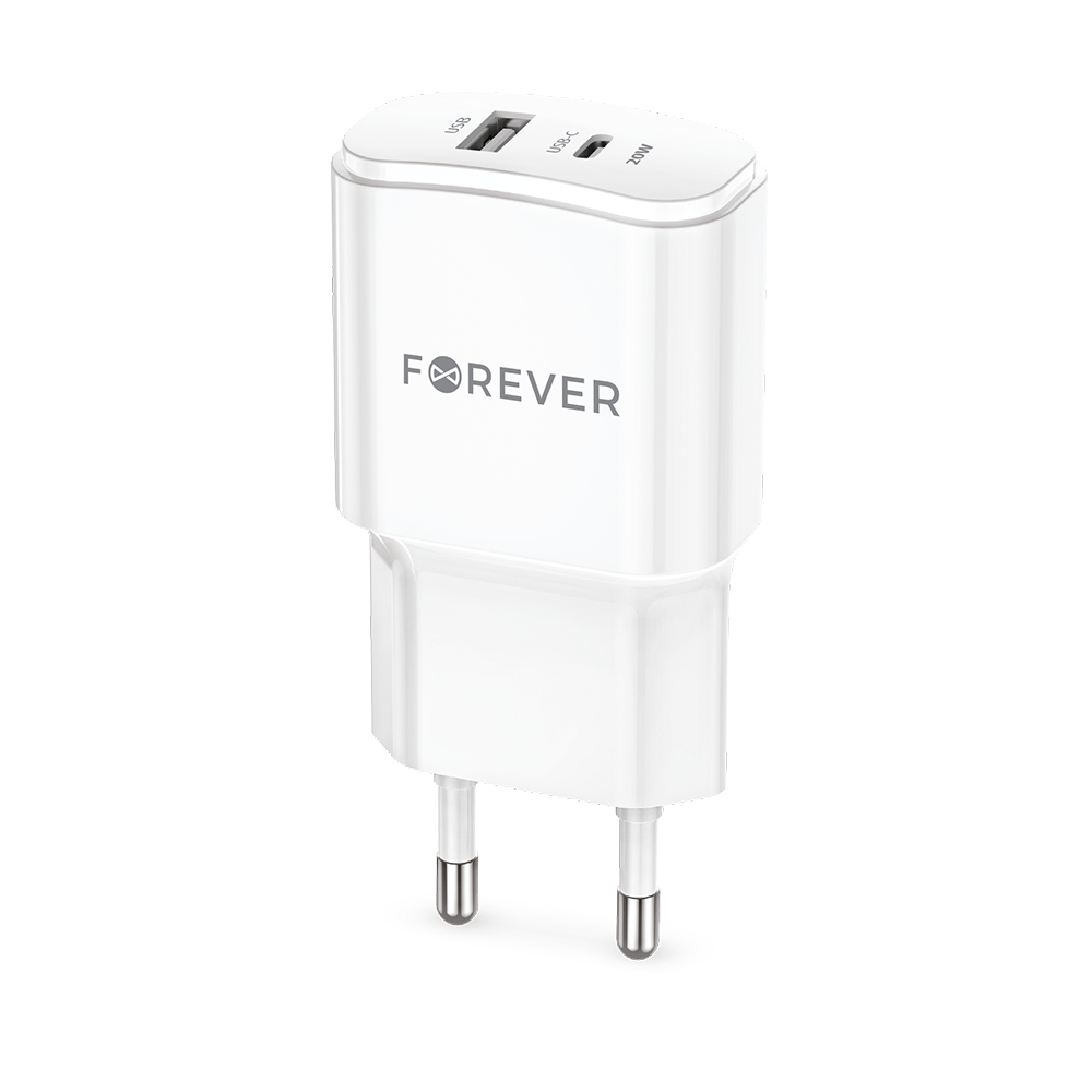 344487_oryg Forever TC-01-20AC PD QC charger 1x USB-C 1x USB 20W white - Image 1