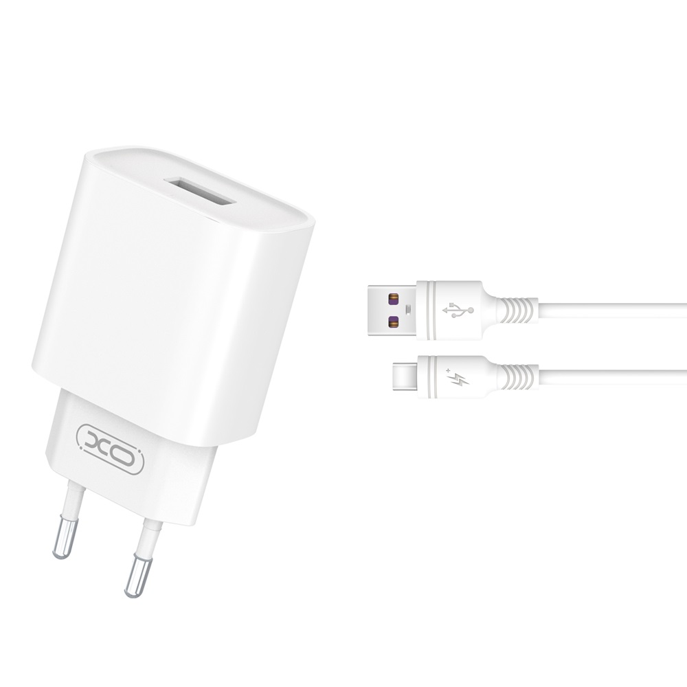 348917_oryg XO wall charger CE02D QC 3.0 18W 1x USB white + USB-C cable - Image 1