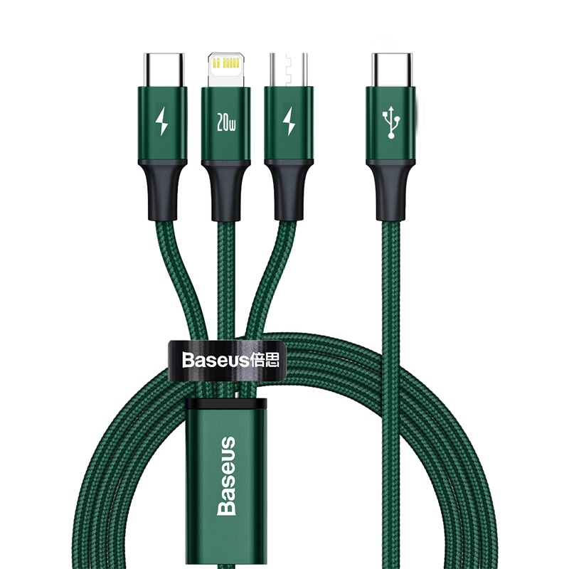 367323_oryg Baseus cable 3in1 Rapid PD USB-C - micro USB + Lightning + USB-C 1,5m green 20W - Image 1