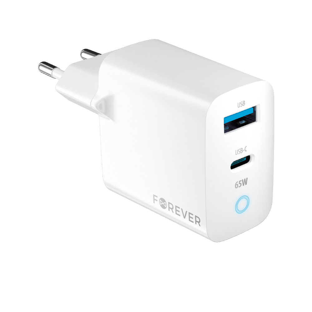 367714_oryg Forever TC-06-65AC GaN PD QC charger 1x USB-C 1x USB 65W white - Image 1