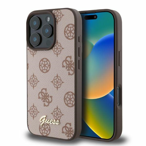 Guess case for iPhone 16 Pro 6,3 GUHMP16LPGPYSW brown hardcase Peony Script MagSafe