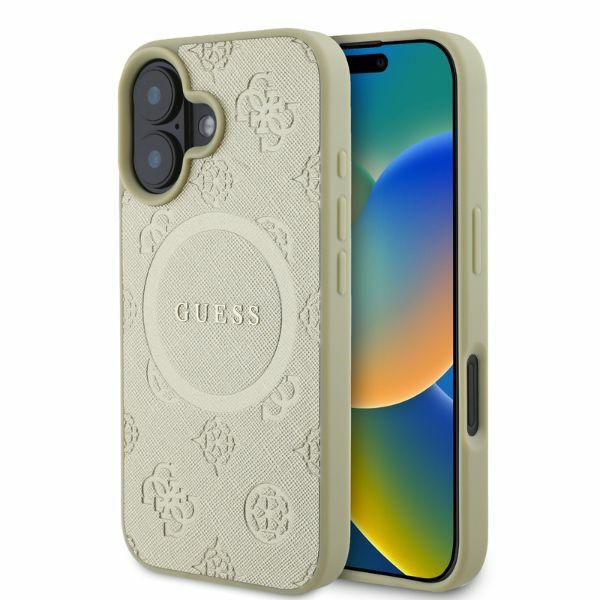 Guess case for iPhone 16 6,1 GUHMP16SPSAPSMED gold hardcase Saffiano Peony Classic Logo MagSafe