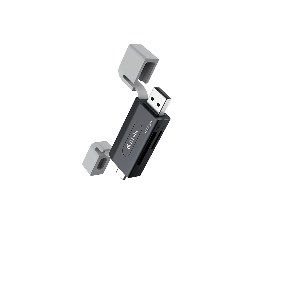 420136_oryg Devia card reader 2in1 EL240 USB/USB-C 3.0 – spalva: juoda - Image 1