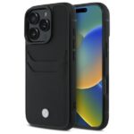 BMW dėklas iPhone 16 Pro Max Hardcase Sign Leather Cardslot – spalva: juoda