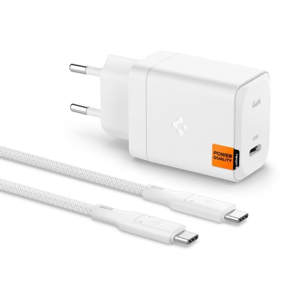Spigen ArcStation Pro GaN-651 1-Port 65W Wall Charger + Type-C Cable White