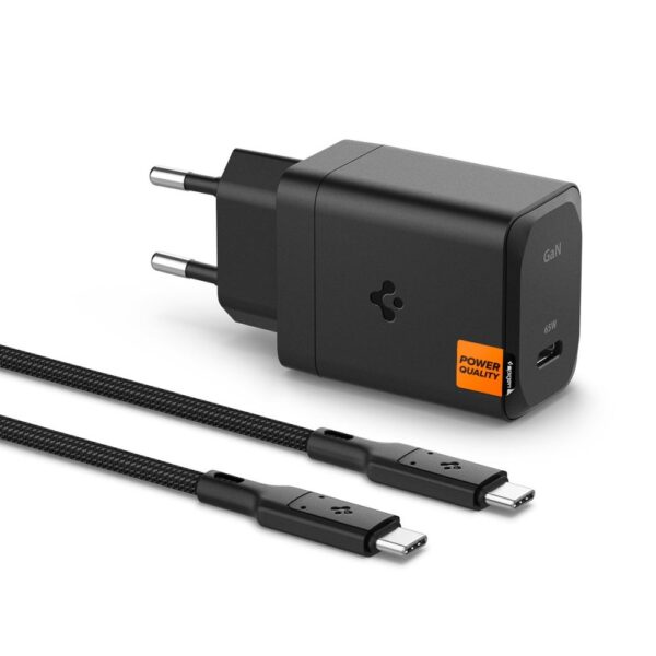Spigen ArcStation Pro GaN-651 1-Port 65W Wall Charger + Type-C Cable Black