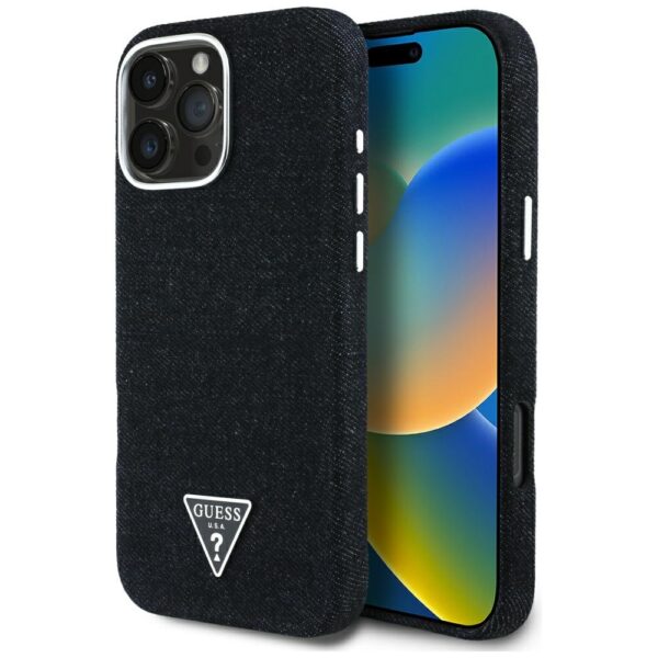 Guess HC MagSafe FW Denim Triangle Logo Case for iPhone 16 Pro Black