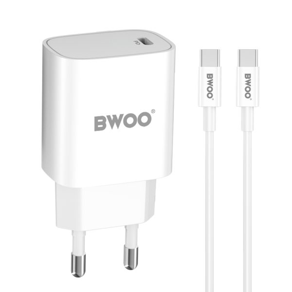 BWOO CDA159 PD wall charger 1x USB-C port + USB-C 20W white