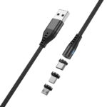 Maxlife MXUC-02 magnetic cable USB - Lightning + USB-C + microUSB 1,0 m 2A black nylon - Image 3