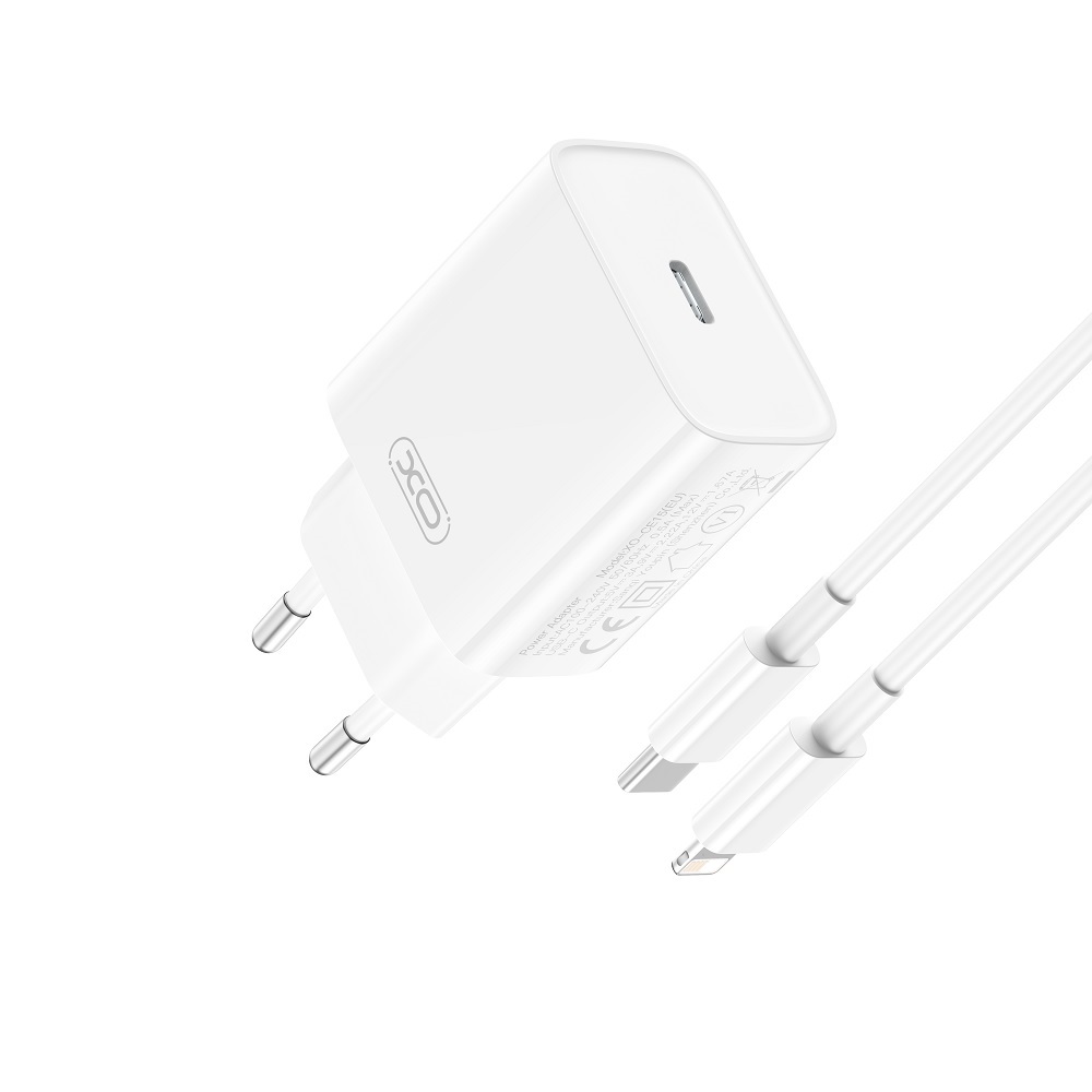 348932_oryg XO wall charger CE15 PD 20W 1x USB-C white + USB-C - Lightning cable - Image 1