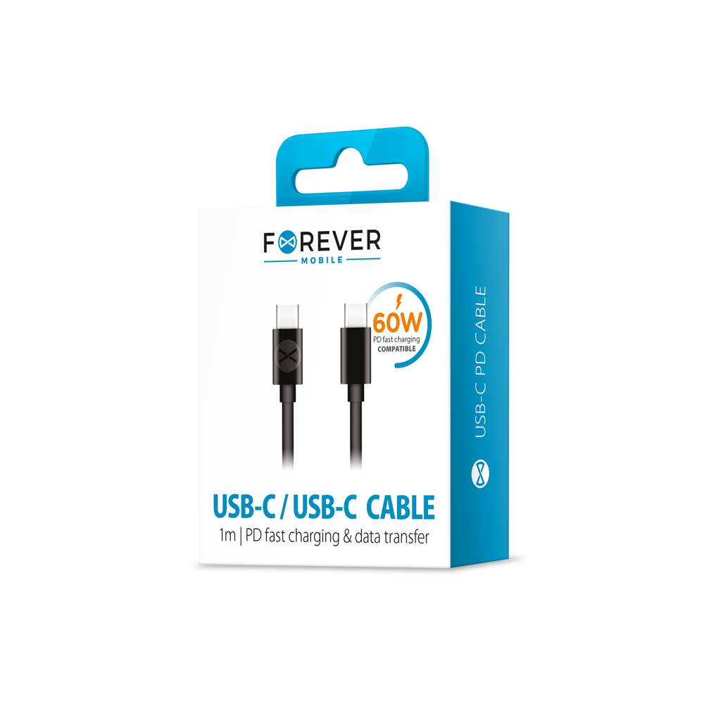 381194_oryg Forever cable USB-C - USB-C 1,0 m 60W black - Image 1