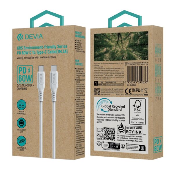 Devia cable GRS EC636 PD USB-C - USB-C 1,0 m 60W 3A white