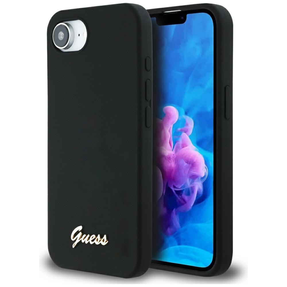 445149_oryg Guess HC Silicone Script Metal Logo dėklas iPhone 16e – spalva: juoda - Image 1