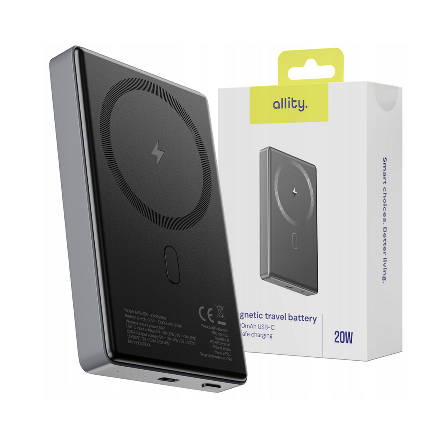 449669_oryg Allity wireless power bank APB-300 PD QC 20W 10000 mAh magnetic gray - Image 1