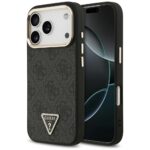 Guess dėklas Magsafe 4G PU Leather dėklas With Triangle Logo And Gold Metal Camera Frame For iPhone 17 Pro – spalva: ruda