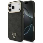Guess dėklas Magsafe 4G PU Leather dėklas With Triangle Logo And Gold Metal Camera Frame For iPhone 17 Pro Max – spalva: ruda