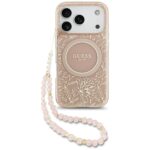 Guess dėklas Magsafe IML dėklas Flowers Electroplated Allover With Beads Strap For iPhone 17 Pro – spalva: rožinė