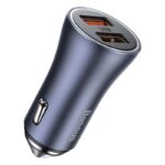 Automobilinis įkroviklis 40W 12-24V 2xUSB QC4.0 SCP FCP AFC su USB-C 1m laidu, pilkas - Image 2