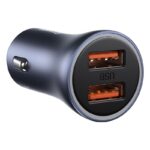 Automobilinis įkroviklis 40W 12-24V 2xUSB QC4.0 SCP FCP AFC su USB-C 1m laidu, pilkas - Image 4