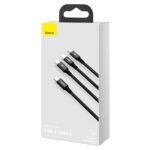 (1421) Kabelis USB C kištukas ir 3 kištukai (USB C (iki 15W), micro USB (iki 10W), lightning (iki 20W)) 1.5m juodas Rapid BASEUS - Image 3