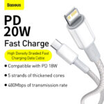 Kabelis USB C - IP Lightning 2m 20W PD, baltas BASEUS - Image 10