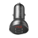 (1438) Automobilinis įkroviklis 24W 12-24V 2xUSB 4.8A su LED indikacija, pilkas