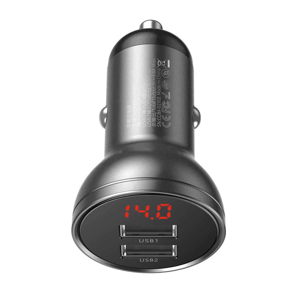 CCBX-0G_2 (1438) Automobilinis įkroviklis 24W 12-24V 2xUSB 4.8A su LED indikacija, pilkas - Image 1