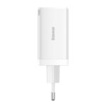 Sieninis įkroviklis GaN5 Pro 65W USB + 2xUSB-C QC3.0 PD3.0 su USB-C 1m laidu, baltas