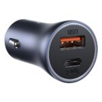 (1443) Automobilinis įkroviklis 40W 12-24V USB + USB-C QC4+ PD3.0 SCP FCP AFC, pilkas
