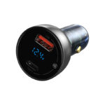 (1445) Automobilinis įkroviklis 12-24V 65W USB + USB-C QC4.0 PD3.0 su įtampos, srovės indikacija