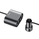 (1452) Automobilinis maitinimo ilgiklis - kištukas -> 2 lizdai (maks. 80W) + 2xUSB 3.1A, juodas - Image 4