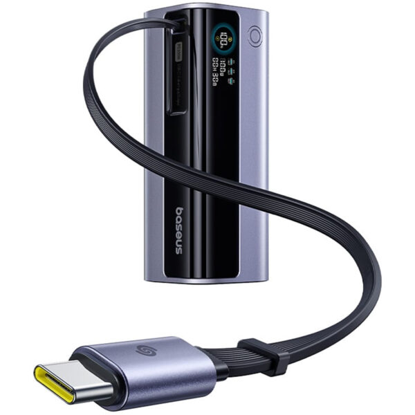 LiPo išorinis akumuliatorius (Powerbank) 10000mAh 100W, su įmontuotu USB-C kabeliu, USB-A, USB-C pilkas EnerGeek GR11 BASEUS