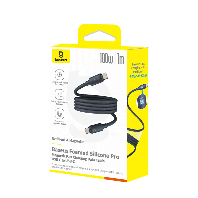 E0426D00-1 Kabelis USB C - USB C 1m 100W magnetinis, porėto silikono izoliacija, juodas BASEUS - Image 1