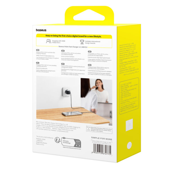 Sieninis įkroviklis Palm 30W USB-C QC3.0 PD3.0, juodas