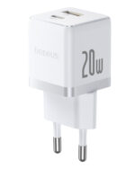 "Sieninis įkroviklis Palm 20W USB + USB-C QC3.0 PD3.0 su USB-C kabeliu 1m, baltas - Image 2