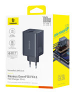Sieninis įkroviklis EnerFill FE11 100W USB-A + 2xUSB-C QC PD, juodas - Image 3