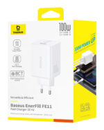 Sieninis įkroviklis EnerFill FE11 100W USB-A + 2xUSB-C QC PD, baltas - Image 2